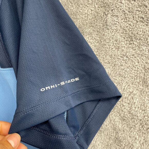 NEW Columbia Men's L Polo Shirt Omni-Shade UPF 40 Sun Protection Blue & Navy - Picture 8 of 9